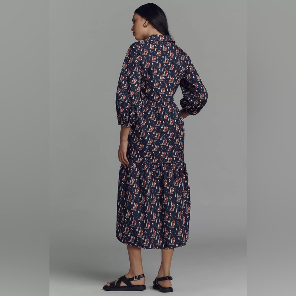 Anthropologie Maeve The Bettina Tiered Midi Dress Sailboat Print Size S - Picture 5 of 13